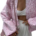 Cardigan damă închis cu imprimeu floral, croi kimono, cu legare și mâneci largi, cardigan roz pentru oraș și acasă 9