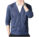 Cardigan de homem com botões Decote em V Padrão liso Elegante suéter para outono e inverno Material de poliéster 5