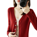Cardigan de malha feminino com decote em V Suéter elegante com botões Suéter de moda em uma só cor Várias cores Poliéster Acrílico 21