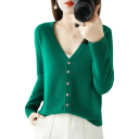 Cardigan de malha feminino com decote em V Suéter elegante com botões Suéter de moda em uma só cor Várias cores Poliéster Acrílico 21