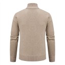Cardigan de malha masculino com fecho éclair e gola alta Sweater elegante de cor sólida com padrão simples Poliéster Outono Inverno 6