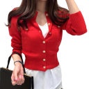 Cárdigan de mujer de algodón y lana con bolsillos en el pecho Suéter de punto de un solo color con botones y manga larga Talla única 11