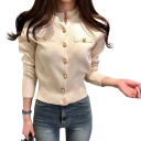 Cárdigan de mujer de algodón y lana con bolsillos en el pecho Suéter de punto de un solo color con botones y manga larga Talla única 8