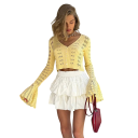 Cárdigan de punto para mujer con escote en V Suéter de un solo color con botones y mangas acampanadas Suéter de moda elegante Poliéster y algodón 17