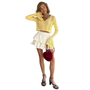 Cárdigan de punto para mujer con escote en V Suéter de un solo color con botones y mangas acampanadas Suéter de moda elegante Poliéster y algodón 22