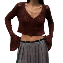 Cárdigan de punto para mujer con escote en V Suéter de un solo color con botones y mangas acampanadas Suéter de moda elegante Poliéster 13