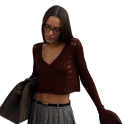 Cárdigan de punto para mujer con escote en V Suéter de un solo color con botones y mangas acampanadas Suéter de moda elegante Poliéster 24