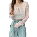 Cardigan de vară pentru femei cu mânecă lungă și legare cu șnur Pulover ușor din poliester de o singură culoare Top elegant și aerisit 5