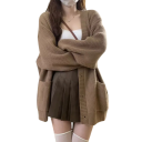 Cardigan din mătase pentru femei cu mâneci lungi și închidere cu nasturi Pulover elegant monocrom în mărime universală pentru purtare zilnică 4