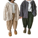 Cardigan en tricot pour enfants, pull en laine épaisse à boutons, manteau rétro en chanvre pour garçons et filles, pull uni d'automne et d'hiver, différentes couleurs 2