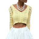 Cardigan en tricot pour femmes avec décolleté en V Pull uni à boutons avec manches évasées Pull élégant et à la mode Polyester et coton 8