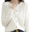 Cardigan en tricot pour femmes en polyester avec décolleté rond Pull élégant uni avec boutons et manches longues Taille unique 2