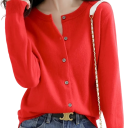 Cardigan en tricot pour femmes en polyester avec décolleté rond Pull élégant uni avec boutons et manches longues Taille unique 3