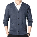 Cardigan en tricot pour homme avec boutons Col en V Motif uni Élégant pull pour l'automne et l'hiver Matériau en polyester 3