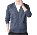 Cardigan en tricot pour homme avec boutons Col en V Motif uni Élégant pull pour l'automne et l'hiver Matériau en polyester 3