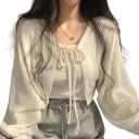 Cardigan estivo da donna con maniche lunghe e lacci Un maglione leggero monocolore in acetato, poliestere e viscosa Un top elegante 2