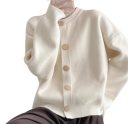 Cardigan feminino de algodão e acrílico com mangas longas e fecho de botões Sweater de uma só cor em tamanho universal Moda feminina elegante 8