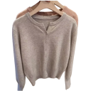 Cardigan feminino de malha em poliéster com decote em V Suéter elegante de uma só cor com botões e mangas longas Tamanho universal 7