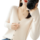 Cardigan lavorato a maglia da donna con scollatura a V Maglione elegante con bottoni Maglione alla moda monocolore Vari colori Poliestere Acrilico 17