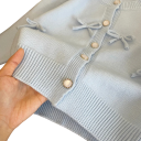 Cardigan lavorato a maglia per ragazze con fiocco Maglione blu con scollatura rotonda e bottoni Cotone Top carino per bambini Giacca elegante per bambine Primavera Autunno 3