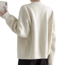 Cardigan pour femmes en coton et acrylique à manches longues et fermeture à boutons Pull uni en taille universelle Mode féminine élégante 3