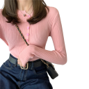 Cardigan pour femmes en coton et polyester avec un boutonnière partielle Pull uni avec décolleté rond Manches longues Taille unique 2