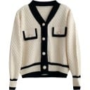 Cardigan rayé pour femmes à manches longues en acétate Pull élégant avec boutons et poches sur la poitrine Taille universelle Style féminin 3