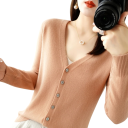 Cardigan tricotat pentru femei cu decolteu în V Pulover elegant cu nasturi Pulover modern uni Diverse culori Poliester Acril 19