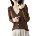 Cardigan tricotat pentru femei cu decolteu în V Pulover elegant cu nasturi Pulover modern uni Diverse culori Poliester Acril 15