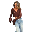 Cardigan tricotat pentru femei cu decolteu în V Pulover simplu cu nasturi și mâneci evazate Pulover elegant din poliester și bumbac 20