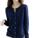 Cardigan tricotat pentru femei din poliester cu decolteu rotund Pulover elegant cu un singur ton, cu nasturi și mâneci lungi Mărime universală 4