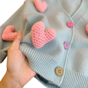 Cardigan tricotat pentru fete cu inimioare Bumbac Poliester Decolteu în V Închidere cu nasturi Mâneci lungi Stil coreean Pulover de iarnă 4