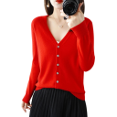 Cardigan tricoté pour femmes avec décolleté en V Pull élégant à boutons Pull mode uni Différentes couleurs Polyester Acrylique 20