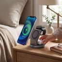 Cargador inalámbrico magnético 3 en 1 15 W Soporte para iPhone Apple Watch y AirPods Soporte giratorio en vertical y horizontal Negro Para la mesita 2