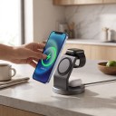 Cargador inalámbrico magnético 3 en 1 15 W Soporte para iPhone Apple Watch y AirPods Soporte giratorio en vertical y horizontal Negro Para la mesita 6