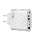 Cargador rápido 6 en 1 de 65 W con enchufe UE, 3 puertos USB C y 3 puertos USB A, adaptador de carga PD y QC3.0 para teléfonos, cargador 3