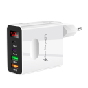 Cargador rápido de 45 W, 2 puertos USB C y 2 puertos USB A con adaptador de enchufe UE y pantalla digital PD QC 3.0, cargador de viaje de 4 puertos para teléfono y tableta. 5