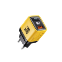 Cargador rápido GaN de 35 W con pantalla LED, enchufe UE, carga dispositivos simultáneamente, puertos USB C y USB A, adaptador universal QC3.0 PD 5 V 1