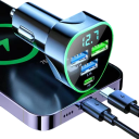 Cargador rápido para coche de 350 W, 4 en 1, USB C PD y 3 USB A 3,1 A, adaptador para encendedor de cigarrillos, carga súper rápida, pantalla LED 3