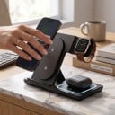 Caricabatterie wireless pieghevole 3 in 1 per iPhone Apple Watch e AirPods 30 W ricarica rapida con luce notturna e ventilatore 9