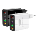 Carregador Rápido 45W 2× USB C e 2× USB A com Adaptador de Tomada EU e Ecrã Digital PD QC 3.0 4 Portos Carregador de Viagem para Telefone e Tablet 3