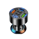 Carregador rápido de carro 250W com 5 portas 2× USB C e 3× USB A carregador para isqueiro PD QC3.0 ecrã digital adaptador para telefone 2