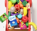 Carrito de compras infantil 48 x 42 x 28 cm Carrito de plástico con cesta azul o roja y 26 piezas de alimentos Juego de tienda con rica 6