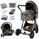 Carrozzina per bambini 3 in 1 con alta adattabilità al terreno e piegatura con una mano, cotone, combinazione di navetta e seggiolino 7
