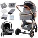 Carrozzina per bambini 3 in 1 con alta adattabilità al terreno e piegatura con una mano, cotone, combinazione di navetta e seggiolino per viaggiare 3