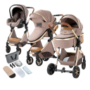 Carrozzina per bambini 3 in 1 con alta adattabilità al terreno e piegatura con una mano, cotone, combinazione di navetta e seggiolino per viaggiare 9