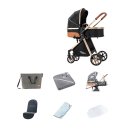 Carrozzina per bambini 3 in 1 con alta adattabilità al terreno e piegatura con una mano, cotone, combinazione di navetta e seggiolino per viaggiare 11