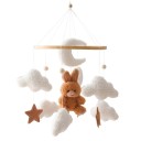 Carrusel colgante sobre la cuna 45 x 25 cm Conejito de peluche marrón o rosa, caléndula, nubes blancas, círculo de madera y cuentas 5