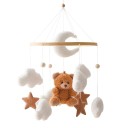 Carrusel colgante sobre la cuna 45 x 25 cm Osito durmiendo sobre la luna, estrellas, nubes y bolas de fieltro, círculo de madera y cuentas 3