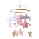 Carrusel colgante sobre la cuna 45 x 25 cm Osito durmiendo sobre la luna, estrellas, nubes y bolas de fieltro, círculo de madera y cuentas 2